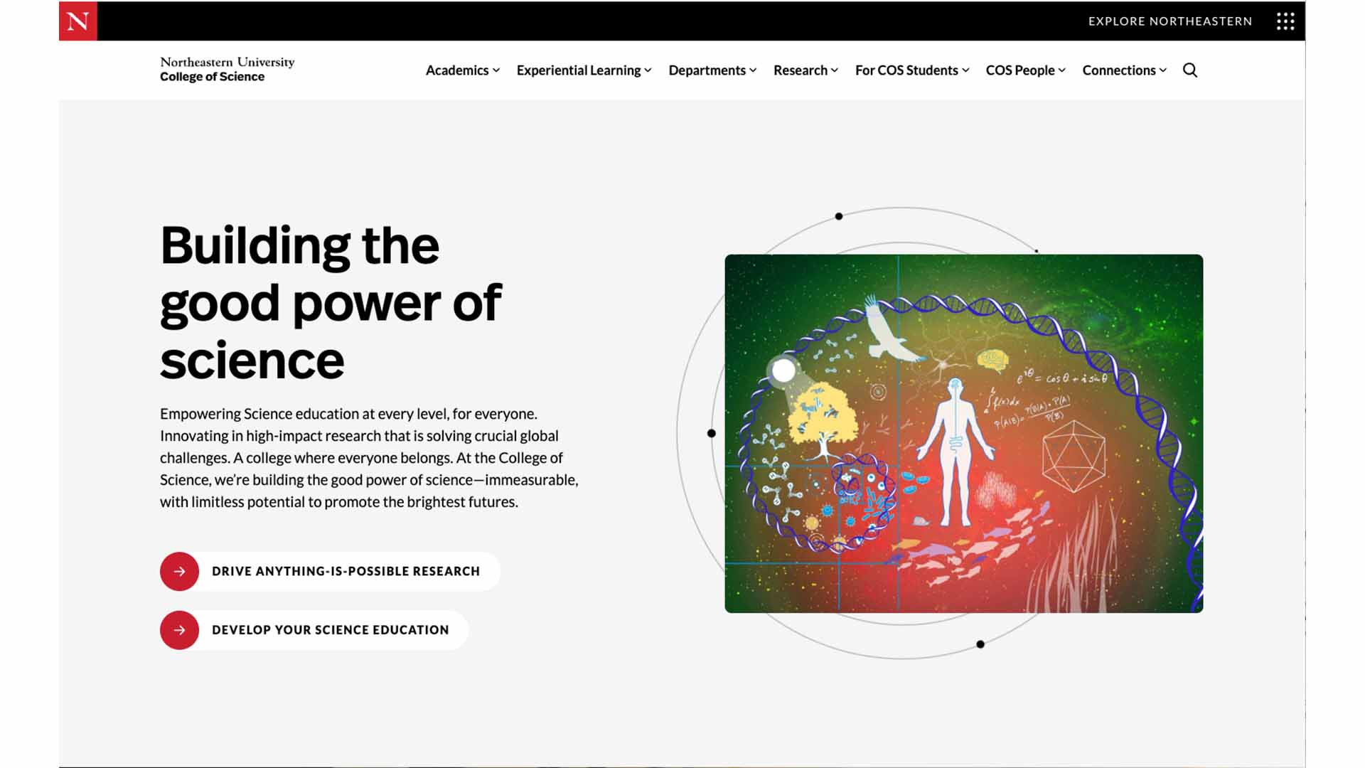 Website illustration of "The Good Power of Science" for Dean of the School of Science, Hazel Sive